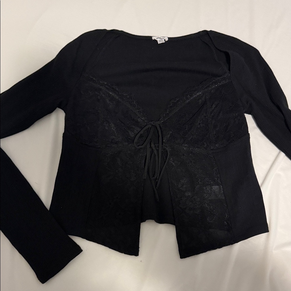 Black Lace Tie-Front Top from garage